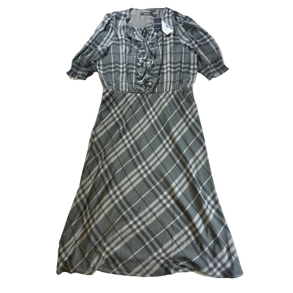 Ralph Lauren CHIFANN-ELBOW SLEEVE-DAY DRESS Black Label Women's Size 16 New